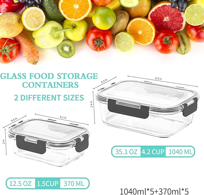 Skroam 10-Pack Glass Meal Prep Containers, Food Storage Containers