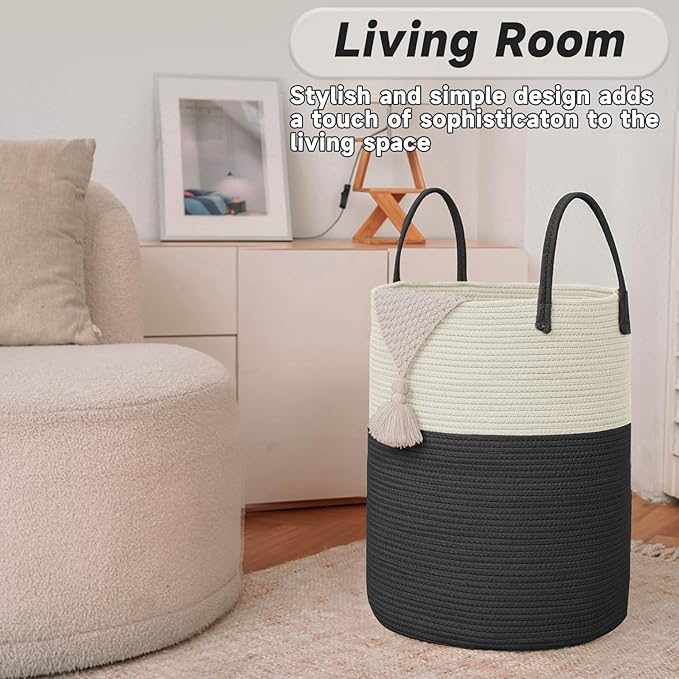 Large Woven Laundry Basket Hamper, 80L Cotton Rope Storage Bin