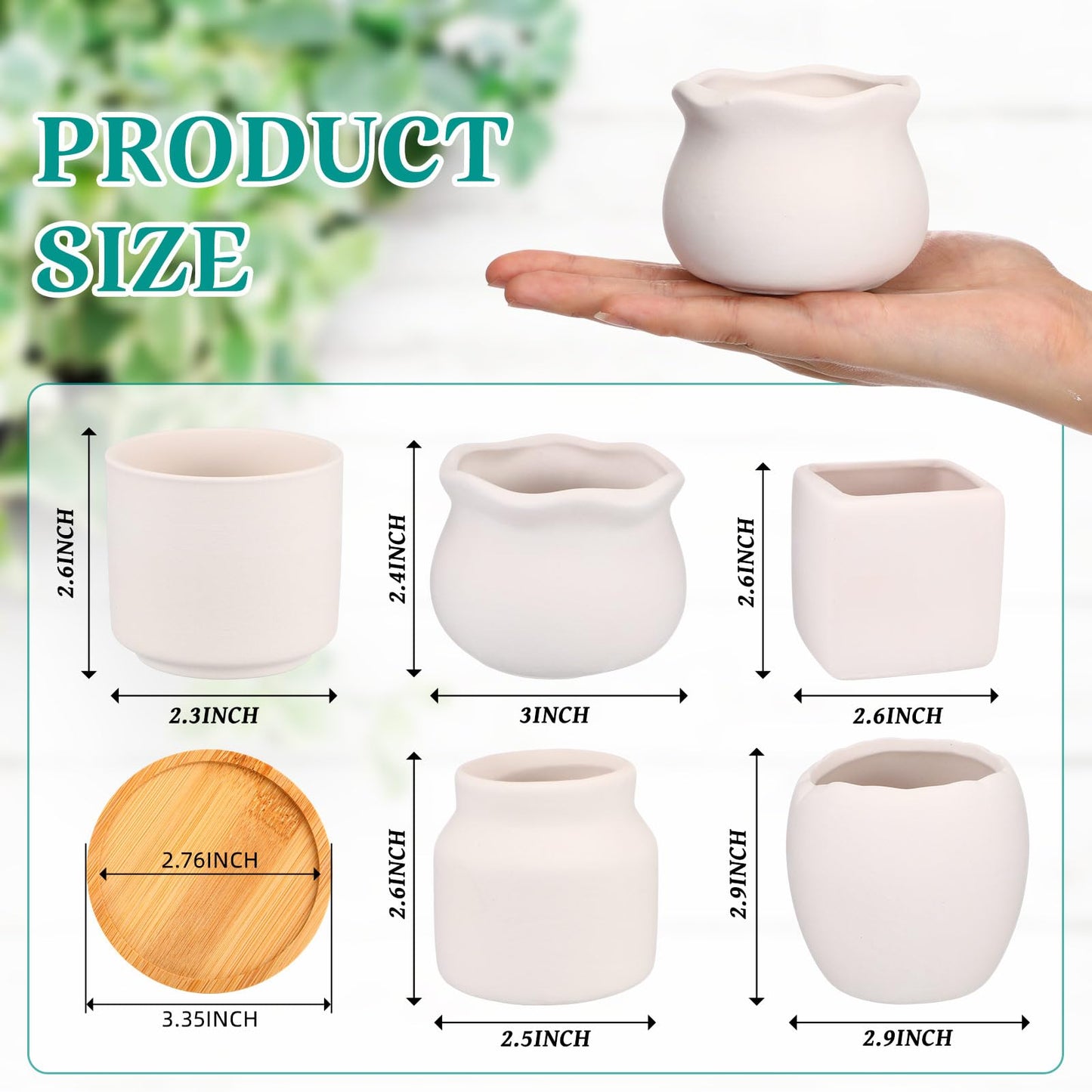 Maxdot 12 Sets 3 Inch DIY Ceramic Succulent Planters Pots to Paint Unpainted Ceramic Paintable Flowerpots Paint Your Own Flower Pot Pottery Painting Craft Kit for Gardening Draw Gifts