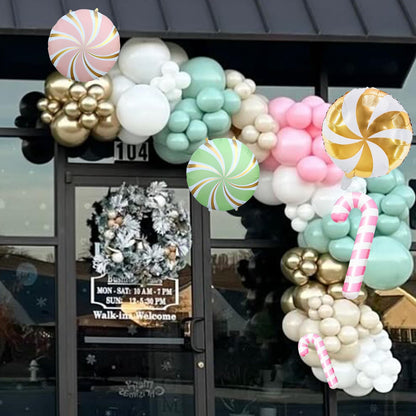 Christmas Balloons Garland Arch Kit, 125pcs Pastel Pink Green Balloon with Candy Cane Peppermint Foil Balloon for Christmas Theme New Year Xmas Holiday Birthday Party Decorations