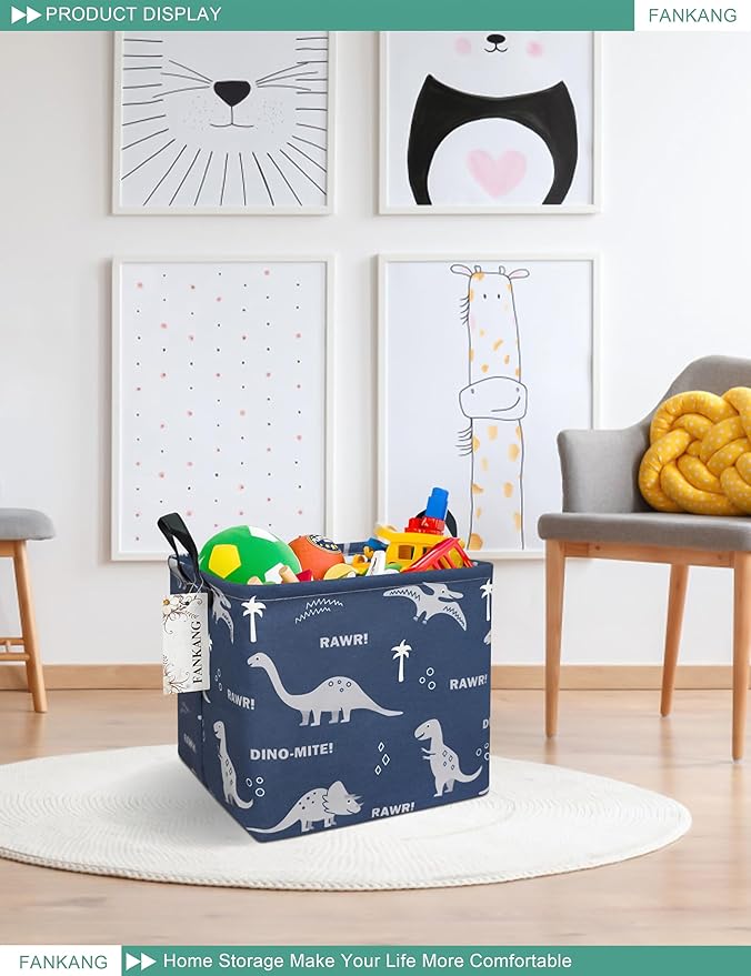 FANKANG Square Nursery Hamper Storage Bins Canvas Laundry Basket Foldable