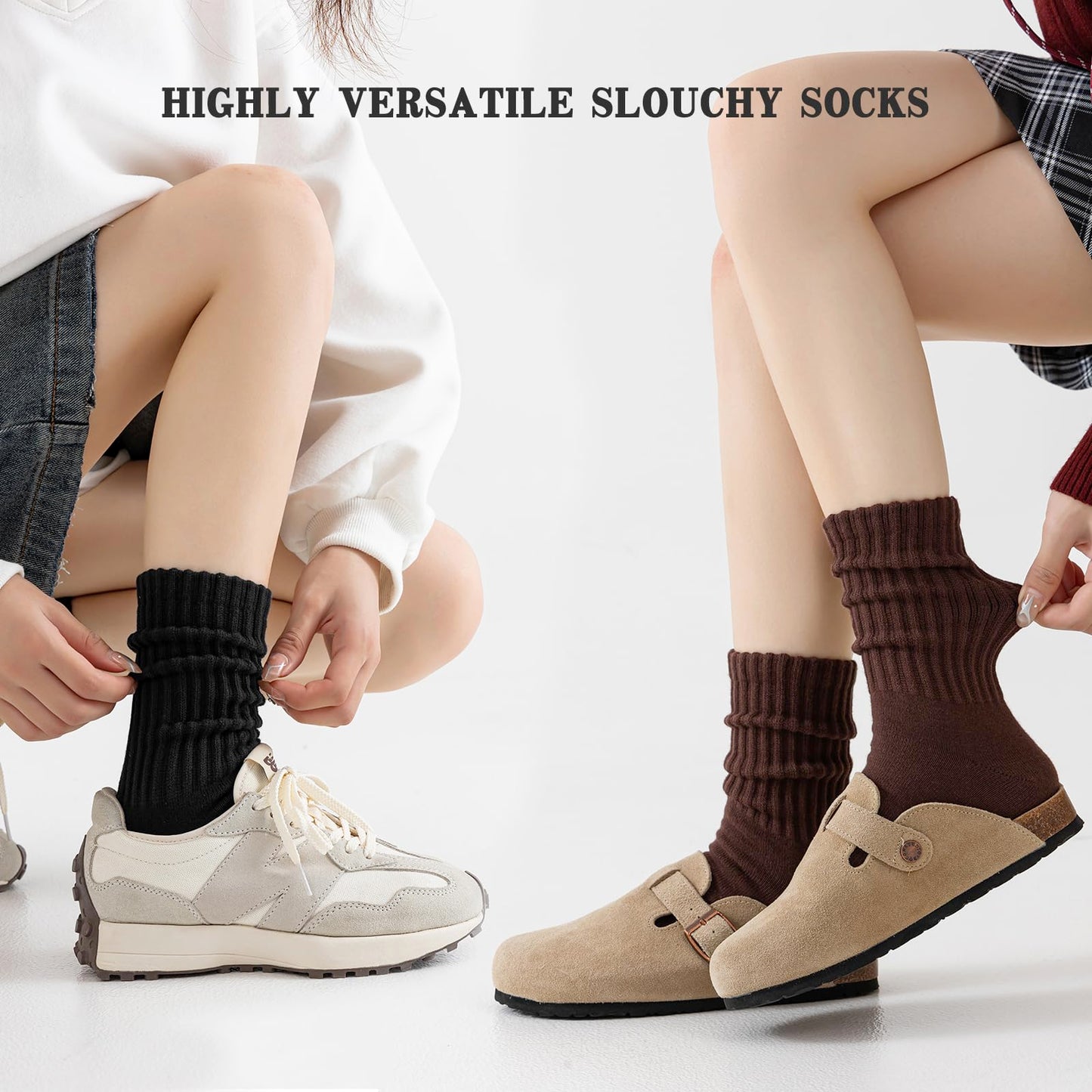 Women's 88% Cotton Slouch Crew Socks - Scrunch Socks, Non-Slip Y-Heel, Foldable Slouchy Socks (Fits 5-11) All Season