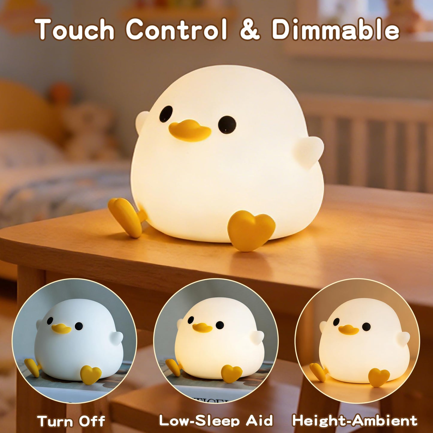 FAMIDUO Duck Night Light, Cute DoDo Duck Lamp, Squishy Silicone Dimmable Bedside Light for Baby Nursery with Timer, Rechargeable Touch Nightlight for Boys Girls Room Decor, Birthday Gift for Kids