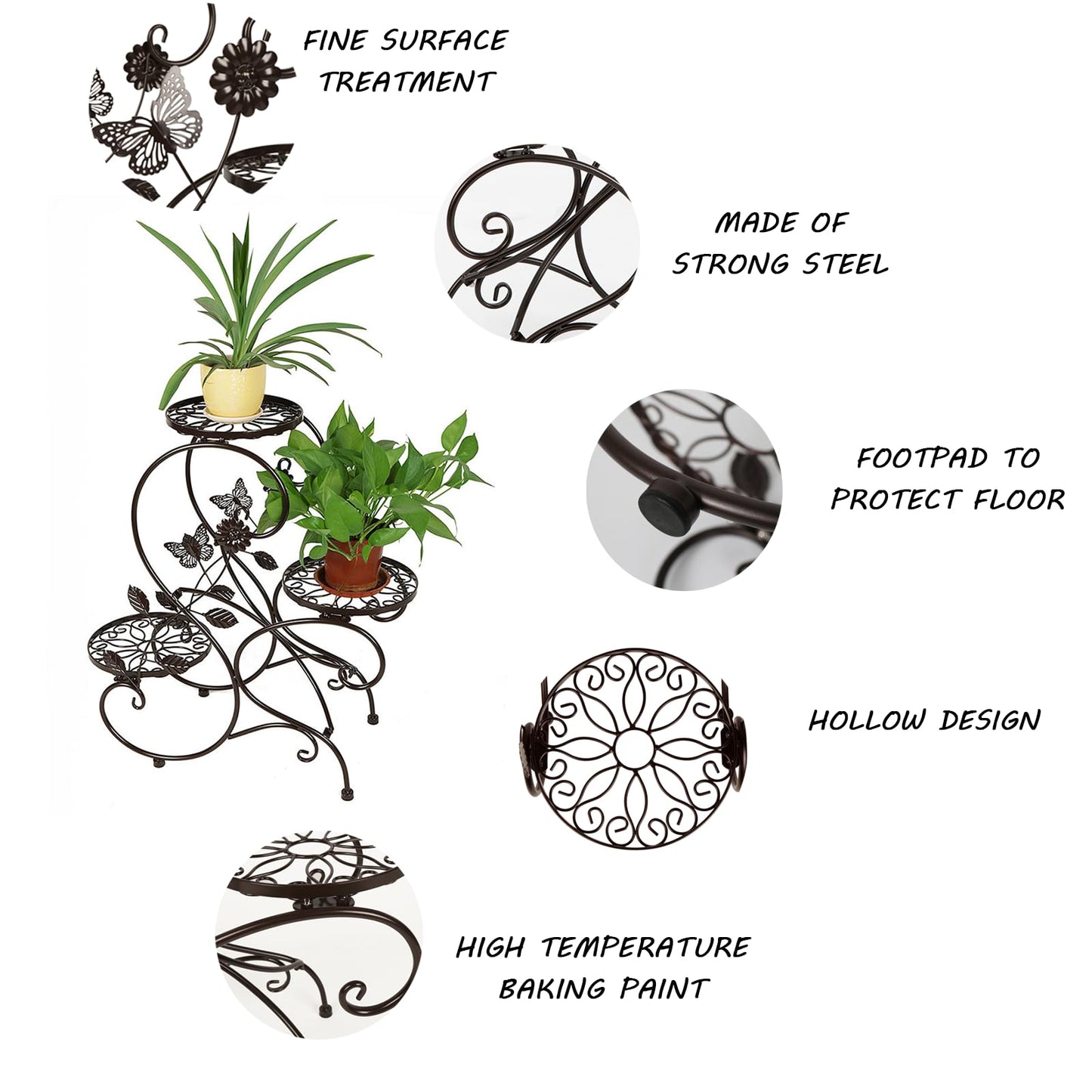 HLC 3 Tier Tall Plant Stand Outdoor Flower Stand Flower Pot Holder Display for Patio Garden Corner Balcony Living Room