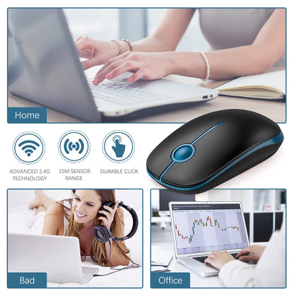VssoPlor Wireless Mouse, 2.4G Slim Portable Computer Laptop Mouse with Nano Receiver Quiet Silent Optical Mice for Notebook, PC, Laptop, Computer-Black and Gold