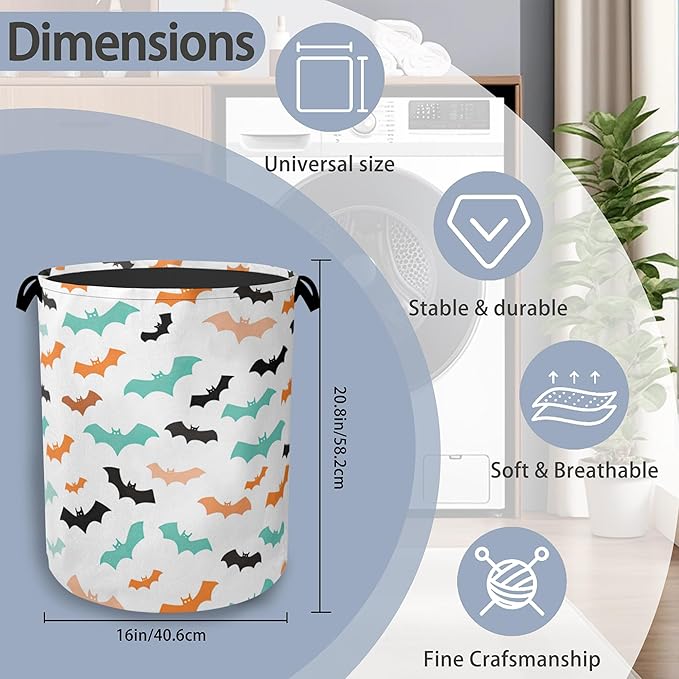 Colorful Bats Laundry Basket, Halloween Foldable