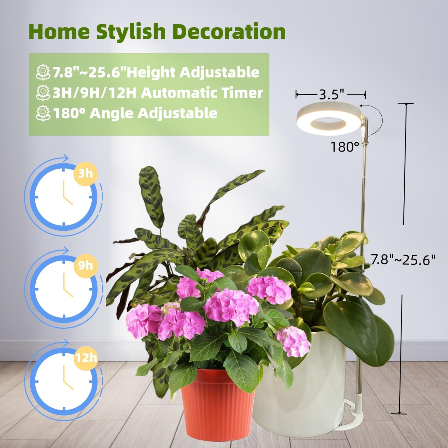 SYLIKENATE LED Grow Light for Indoor Plants, Full Spectrum led Grow Light,Mini Halo Grow Lights for Small Plants,Height Adjustable Growing Lamp,3 Modes,3/9/12h Automatic Timer,10 Dimmable Brightness