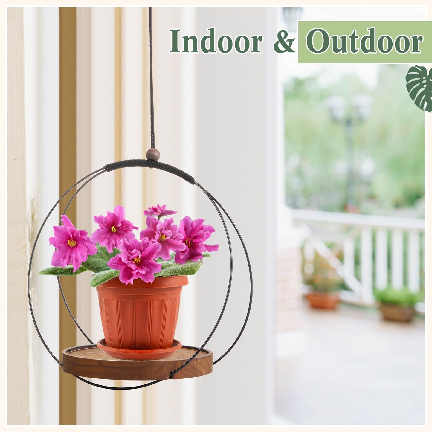 Threehoney 3 Pack Hanging Planters for Indoor Black Plant Hanger with Round Wood Base Large Indoor Hanging Plant Shelf Boho Holder Gift for Mom,housewarming (7.9 '')