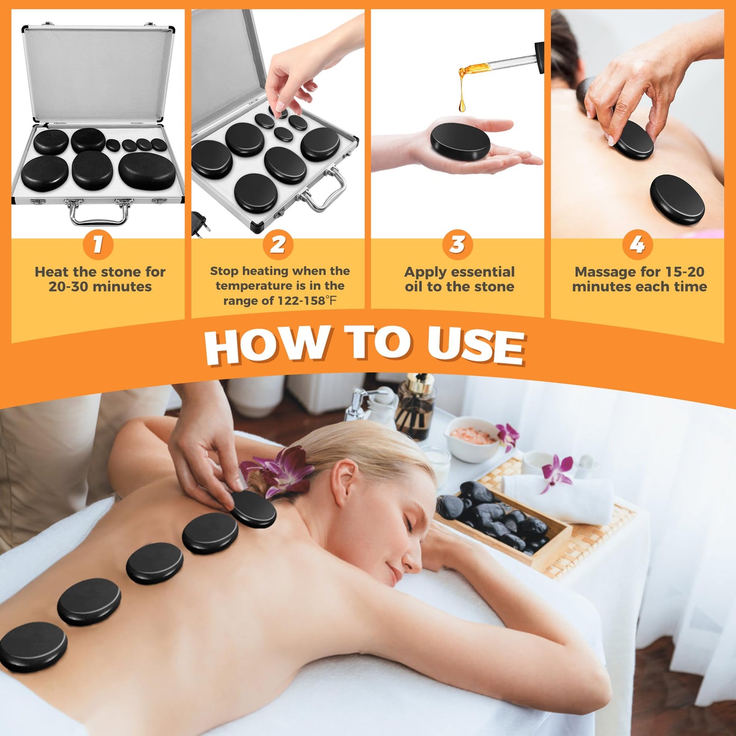 Loyala Hot Stone Massage Set, Portable Hot Stones Massage Warmer Kit with Heating Box, Hot Rocks Basalt Stones with Heater for Home Spa Warming Therapy Relaxing (Black, 9 Pcs)
