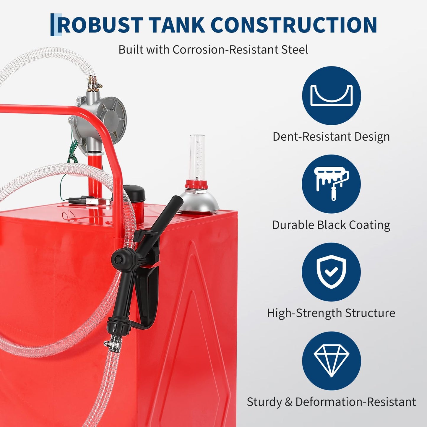35 Gallon Fuel Gas Caddy Storage Tank, Portable Gas Caddy w/ Wheels, Reversible Manual Hand Pump & Fuel Hose, Anti-Static Grounding Clamp, Vent/Level Gauge, Wide Fill Neck, Gasoline/Diesel Transfer for ATV, Car, Mower, Tractor, Boat
