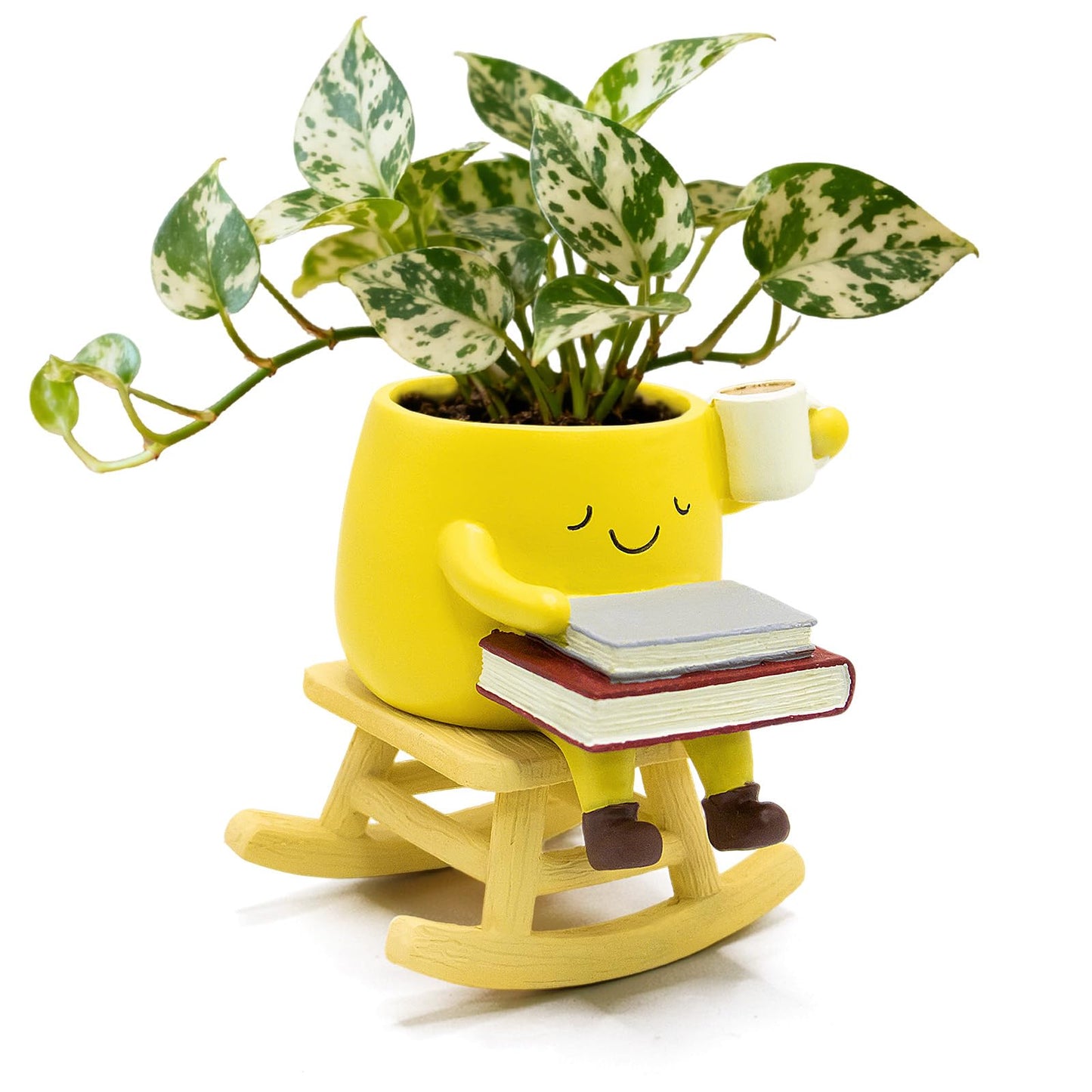 YOUOIVIA Rocking Chair Face Planter, Cute Coffee Plant Pots for Indoor Outdoor, Resin Funny Planter with Drainage, Unique Cactus Succulents Flower Pot, Desk Plant Table Top Decor, Home Gifts (Yellow)