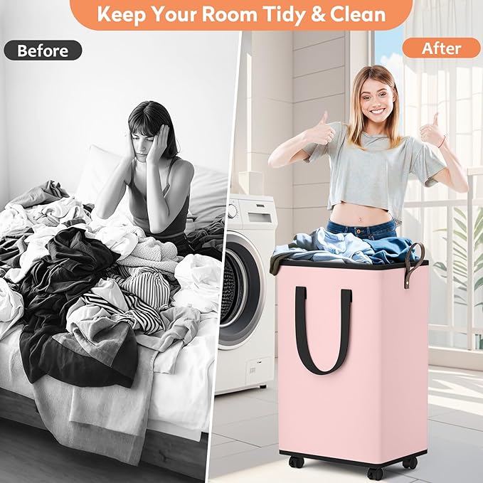 Laundry Basket with Wheels, Collapsible Laundry Baskets, Laundry Hamper with