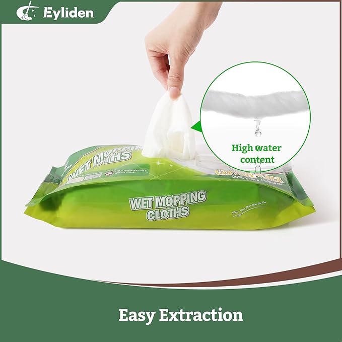 Eyliden 24-Count Disposable Wet Mop Pads Refills, Pre-Moistened