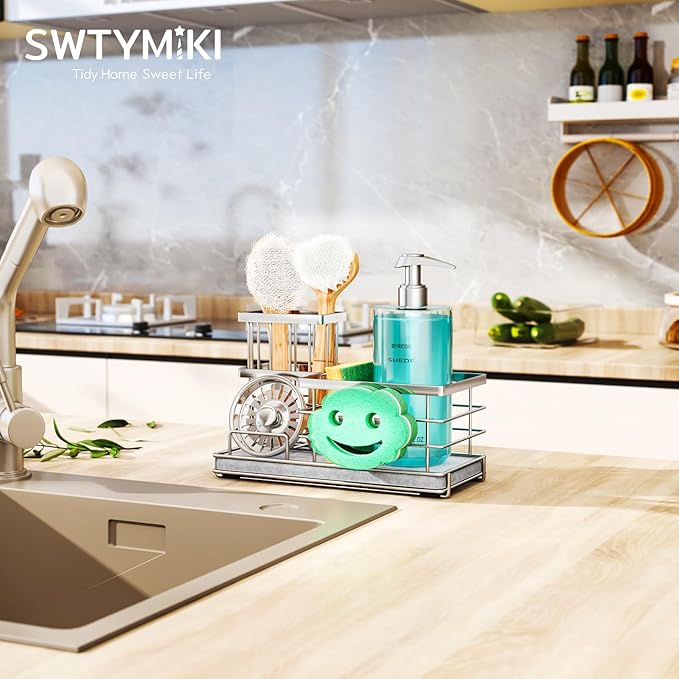 SWTYMIKI Kitchen Sink Caddy Organizer, Smiley Face Sponge Holder