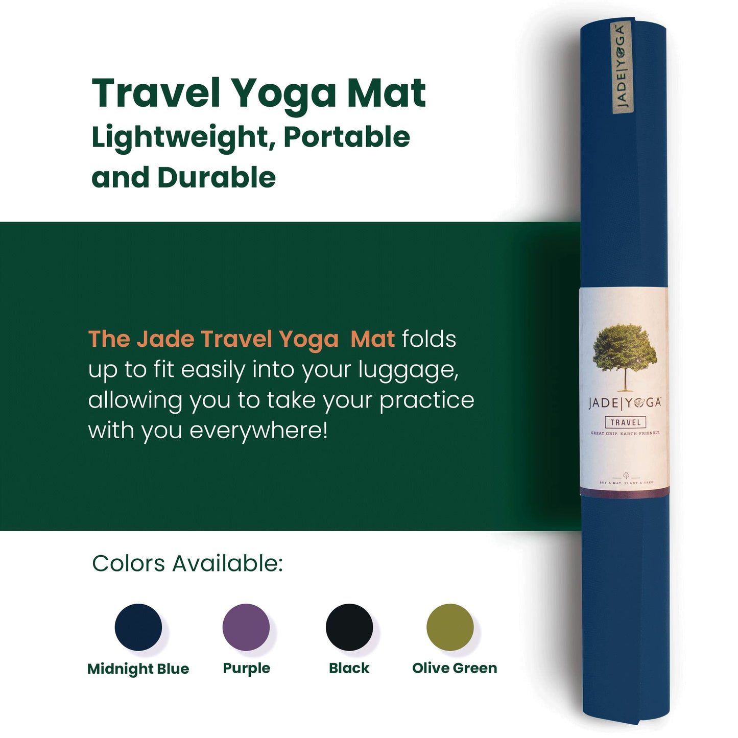JadeYoga Travel Yoga Mat - Packable, Lightweight, and Portable Yoga Mat - Non-Slip Natural Rubber Mat for Women & Men - Great for Yoga, Home, Gym, Pilates, Fitness, and Stretching
