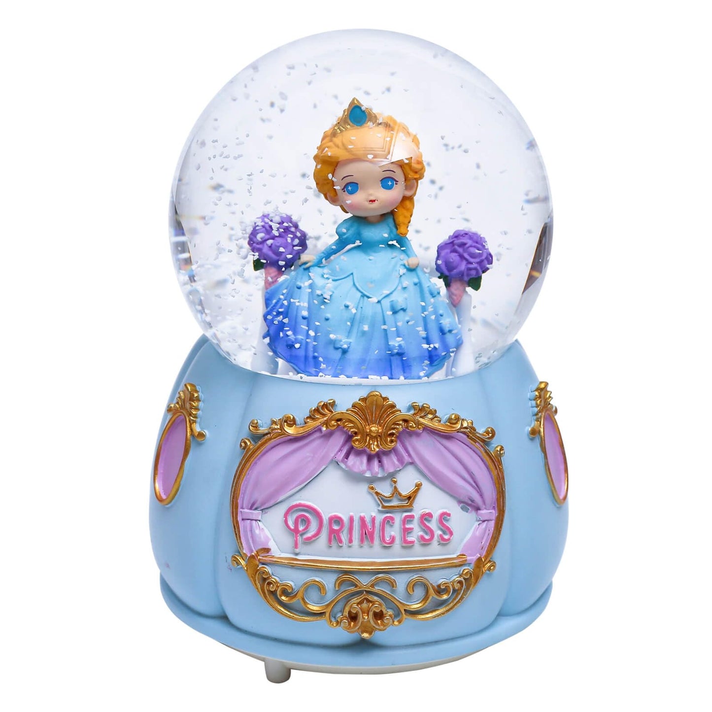 A.F.N.A.L Snow Globe with Light for Christmas & Birthday Gift, 80mm Crystal Musical Glitter Glass Water Ball Decoration, Princess - Blue Snowglobe, 3.5" x 3.5" x 5"