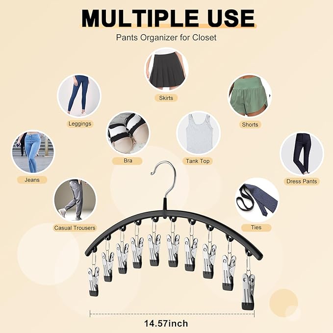 Legging Organizer for Closet, Metal Yoga Pants Hangers 2 Pack w/10 Clips Holds