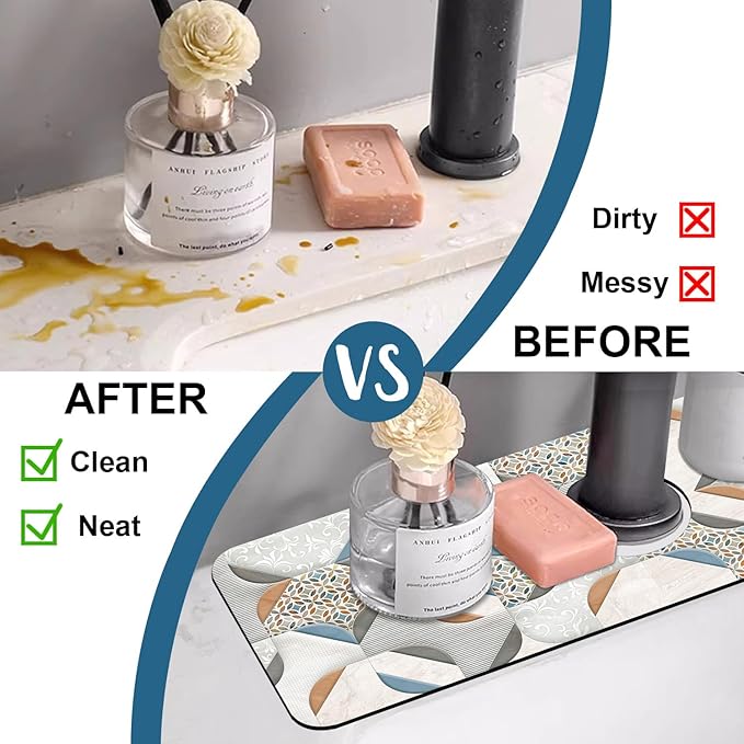 Ceramic Wall Tiles Sink Splash Guard Faucet Mat Moroccan Graphics Super