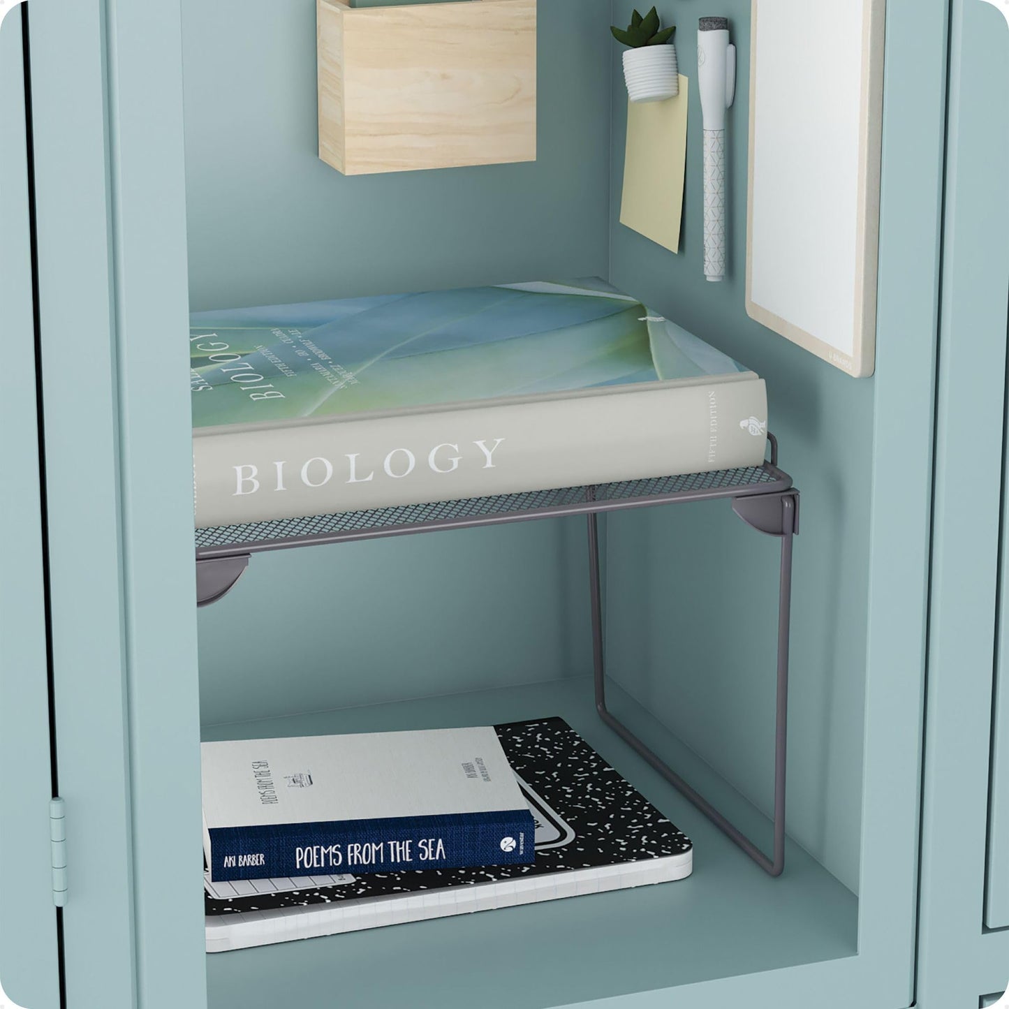 U Brands Mesh Locker Organizer Shelf, 11" x 10" x 8", Dusty Black, Back to School Essentials, Stackable, Fits Standard Size School Lockers