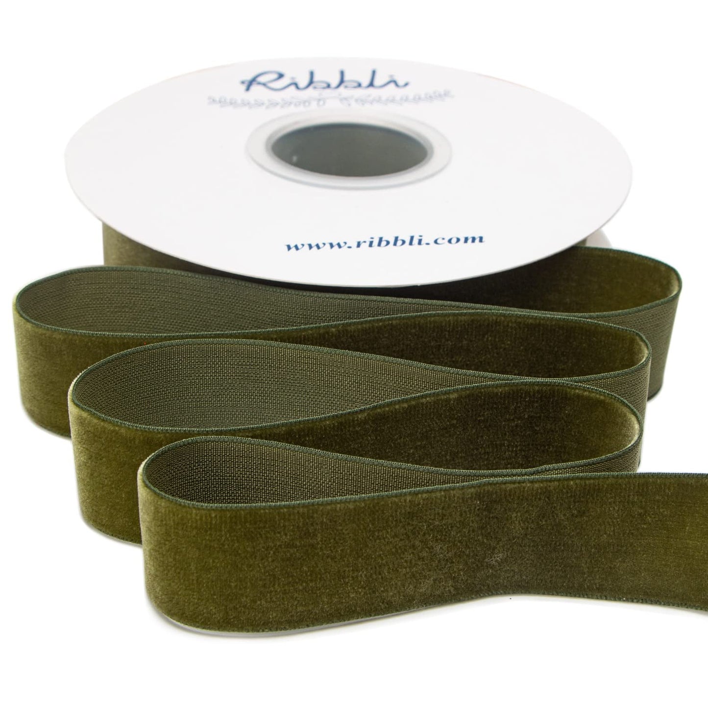 Ribbli Moss Green Velvet Ribbon,Polyester Velvet 1 Inches Continuous10-Yard Spool,Christmas Ribbon for Gift Wrapping,Floral Bouquets, Home Decor
