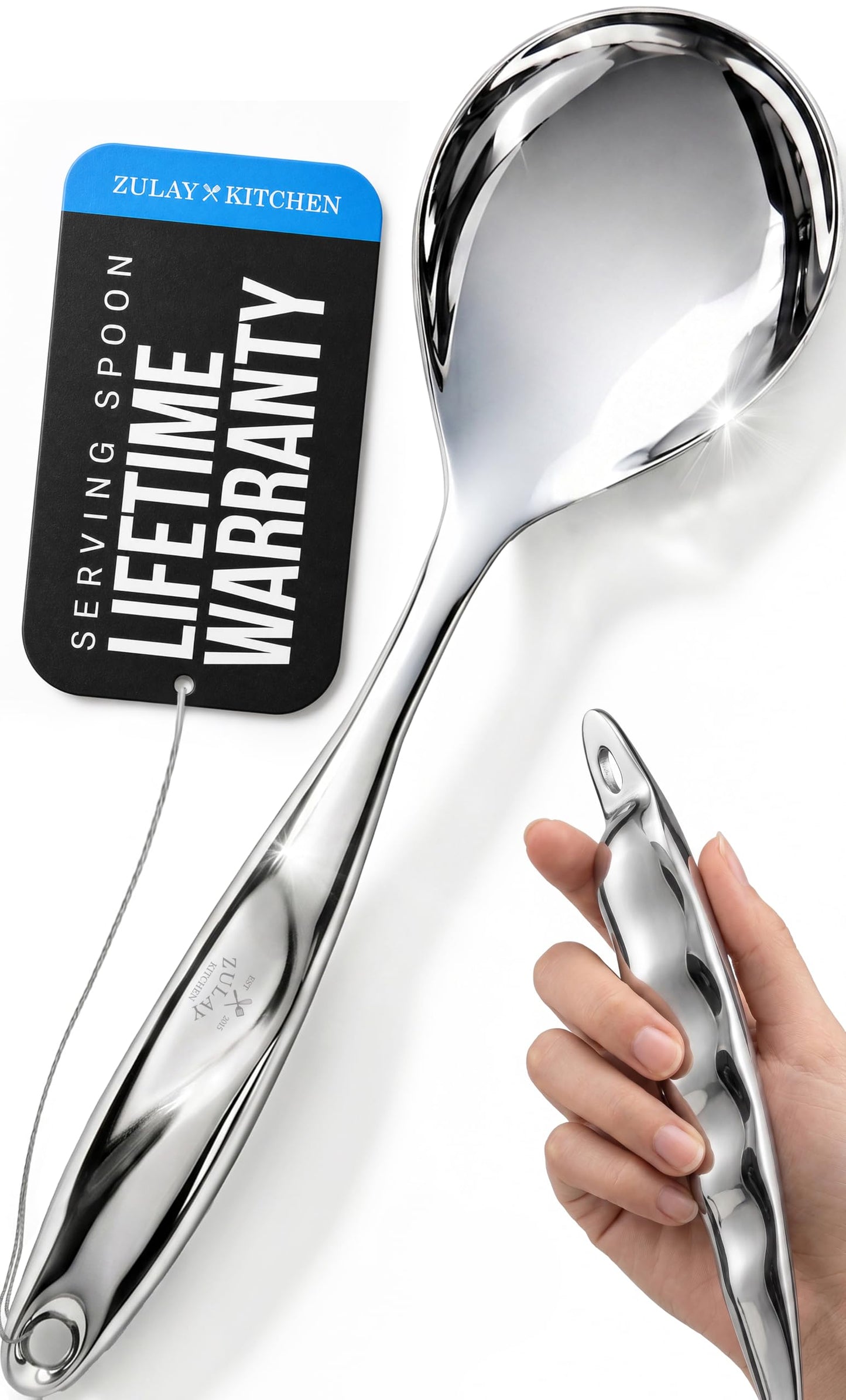 Zulay Kitchen Stainless Steel Serving Spoon - 11.5” Large Cooking & Serving Spoon with Ergonomic Handle - Durable, Rust-Resistant & Dishwasher Safe Kitchen Utensil for Cooking and Buffets
