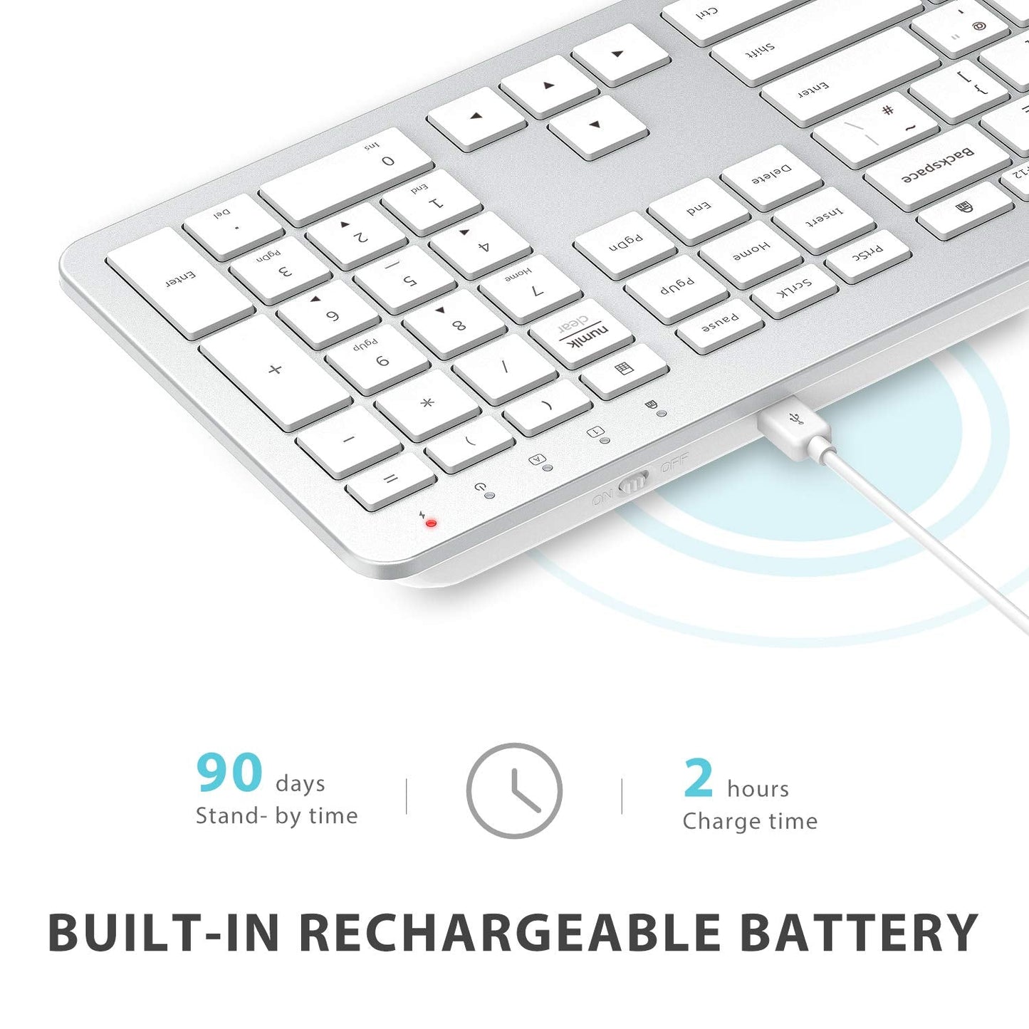 Wireless Keyboard and Mouse Set, iClever Keyboard and Mouse Rechargeable Full Size with Numeric Keypad, Energy Saving 2.4G USB Ultra Slim Silent Wireless for Mac OS/Windows/Computer/Laptop