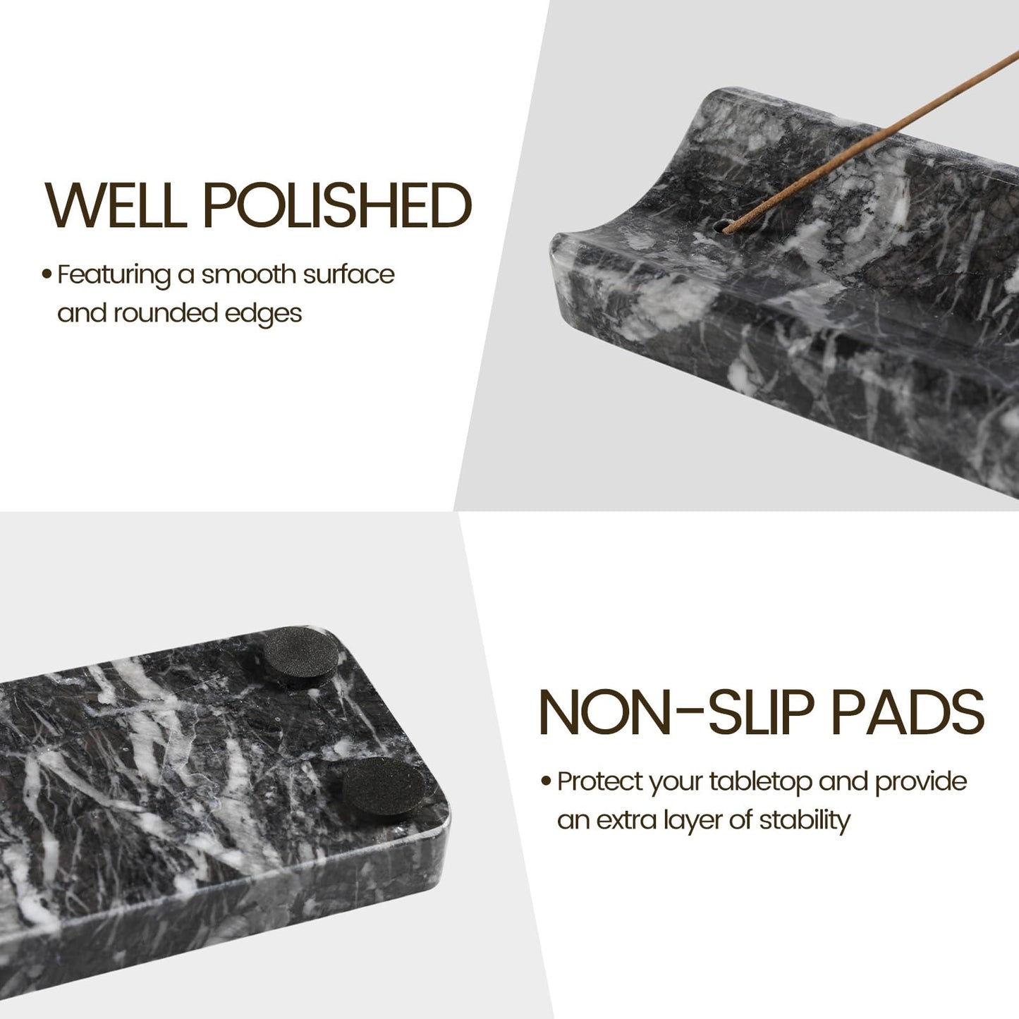 Koville Marble Incense Holder, Incense Holder for Sticks, Incense Sticks Holder Ash Catcher for Meditation Yoga SPA, Natural Stone Incense Burner, Home Table Decor (Black)