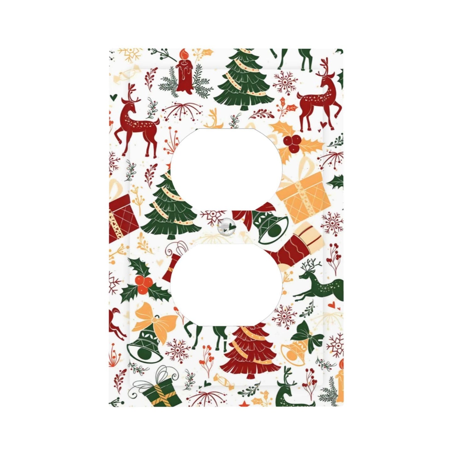 Christmas Gifts Elk Stockings Candle Christmas Tree Outlet Covers 1 Gang Duplex Light Switch Cover Decorative Switch Plates Electrical Receptacle Faceplate Wall Plate for Home Living Room Decor
