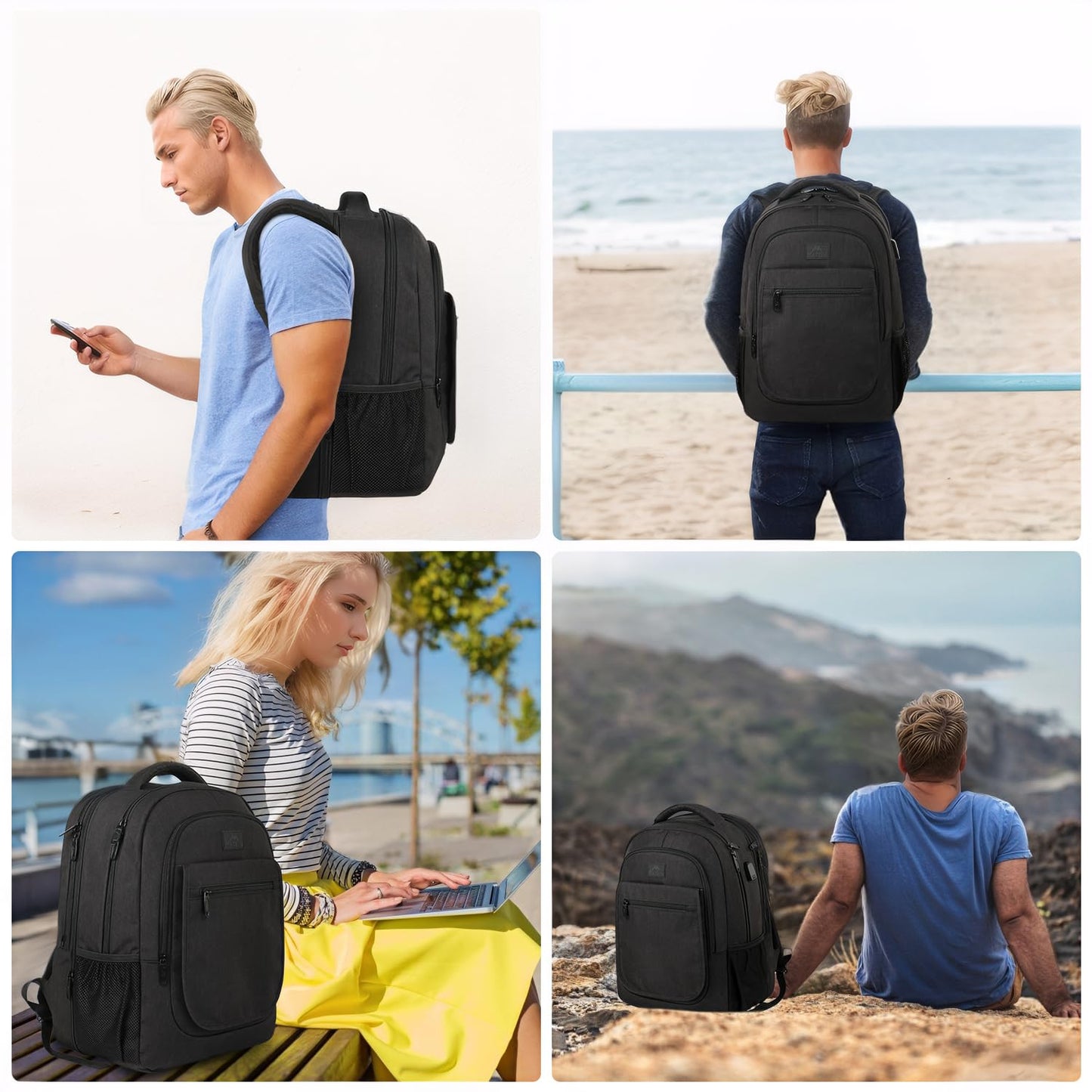 MATEIN Large Travel Backpack, TSA Expandable Laptop Backpack with USB Charging Port, Anti Theft Computer Bag Fit 17.3 Inch Laptop Water Resistant School Rucksack College Gift for Men Women, Black