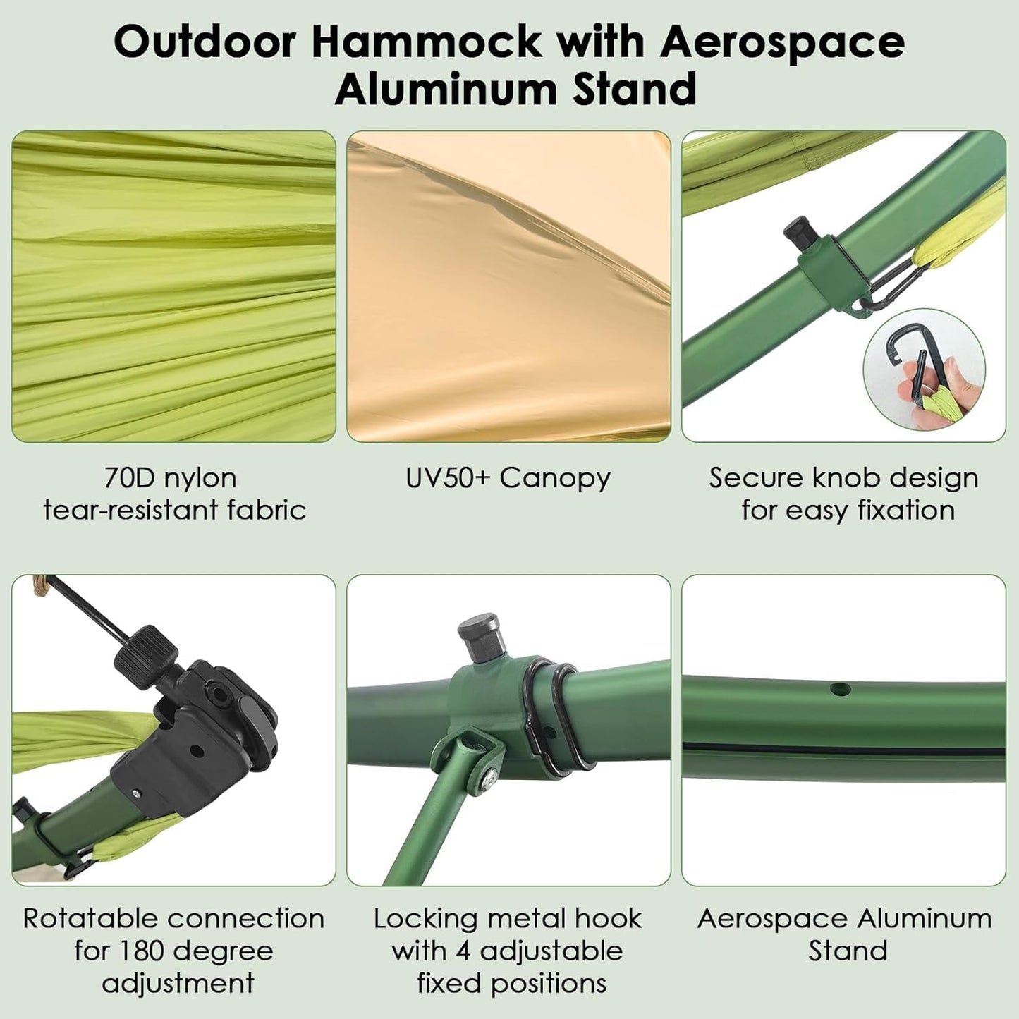 Portable Outdoor Hammock with Quick-Fold Stand,Adjustable Sunshade,Waterproof & UV-Resistant,Heavy-Duty 550lb Capacity,Travel 2-Person Hammock with Storage Bag for Camping,Backyard,Beach,Patio,Indoor