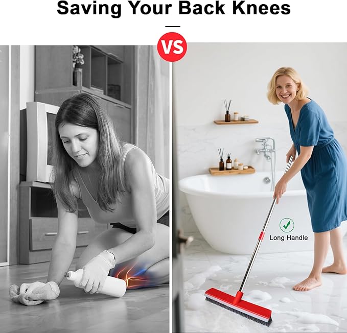 15.7 Inch Floor Scrub Brush Removable Stainless Steel Handle 2 in 1 Scrape