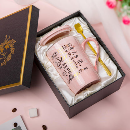 Best Friend Birthday Gifts for Women, Friendship Gifts for Women, Unique Mothers Day Birthday Gift Ideas for Her, Friends Female, Besties, BFF Ceramic Marble Coffee Mug Gift Box Printed Gold 14 oz