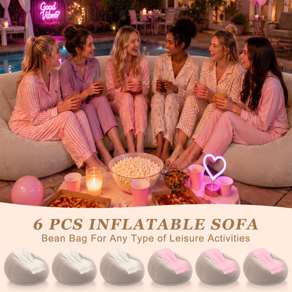 Huwena 12 Pcs Bean Bag Chair Set Include 6 Inflatable Bean Bag Chairs Blow up Sofa 6 Throw Blankets with Air Pump Inflatable Couch Lazy Sofas for Movie Night Camping Outdoor (Coffee)