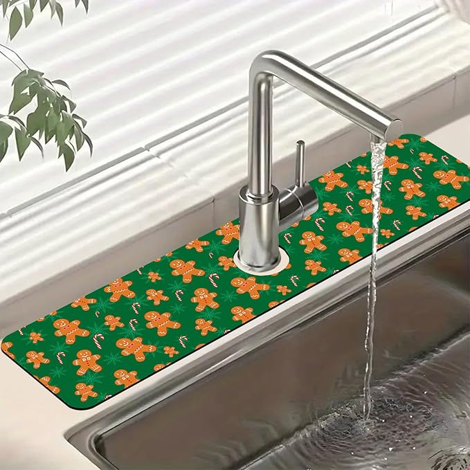 Christmas Happy New Year Sink Faucet Absorbing Mat Santa Claus Super Absorbent
