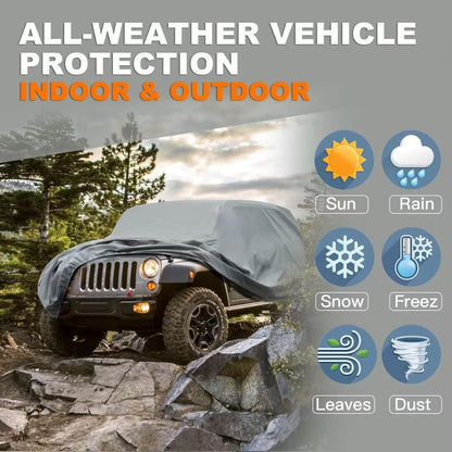 Kayme Heavy Duty Jeep 4dr Car Cover, Custom Fit Jeep Wrangler Unlimited 4 Door JK JL Rubicon/Sahara,etc Waterproof All Weather for Automobiles, Full Car Cover - Sun, Rain & UV Protection