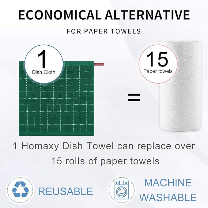 Homaxy 100% Cotton Terry Kitchen Dish Cloths, Ultra Soft and Absorbent Dish