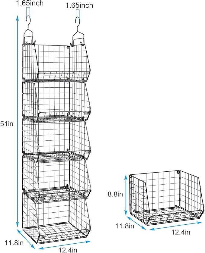 5 Tier Closet Hanging Organizer, Clothes Hanging Shelves