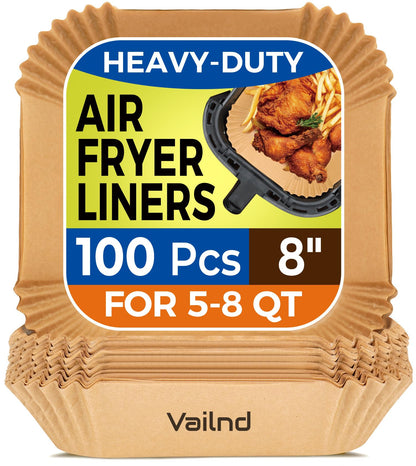 Air Fryer Paper Liners, 125Pcs Parchment Paper, Air Fryer Liners Disposable for Microwave, Non-Stick Air Fryer Liner Square Free of Bleach (8IN)
