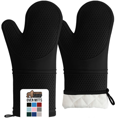 GORILLA GRIP BPA-Free Soft Silicone Oven Mitts and Pot Holders Sets, Heat Resistant Waterproof Cooking Gloves, Thick Cotton Lining, Flexible Gripping for Baking Grilling, Kitchen Trivets, Turquoise
