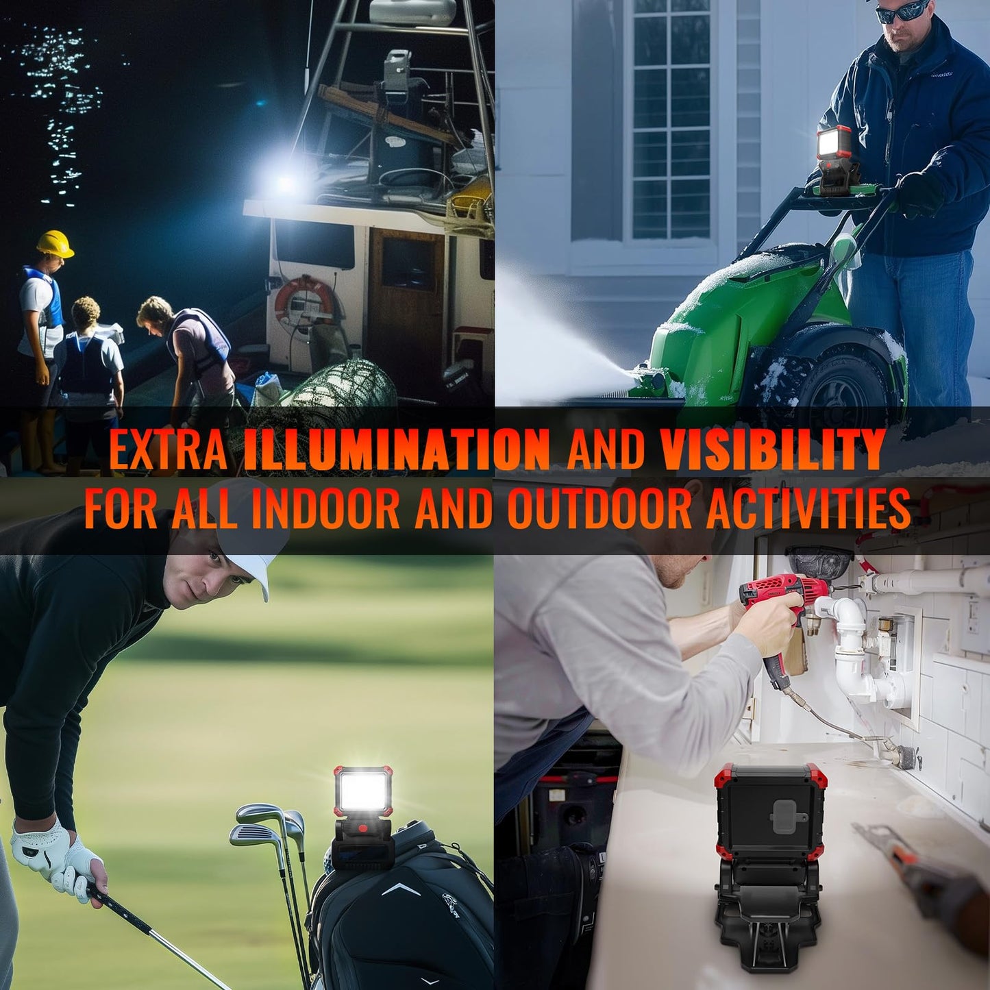 Easymaxx LED Rechargeable Work Light with Clamp, 2100LM COB Magnetic Clip on Worklight 270° Rotating with Mobile Charger, Portable Clamp Work Light for Boats, Car Repairing, Job Site Lighting