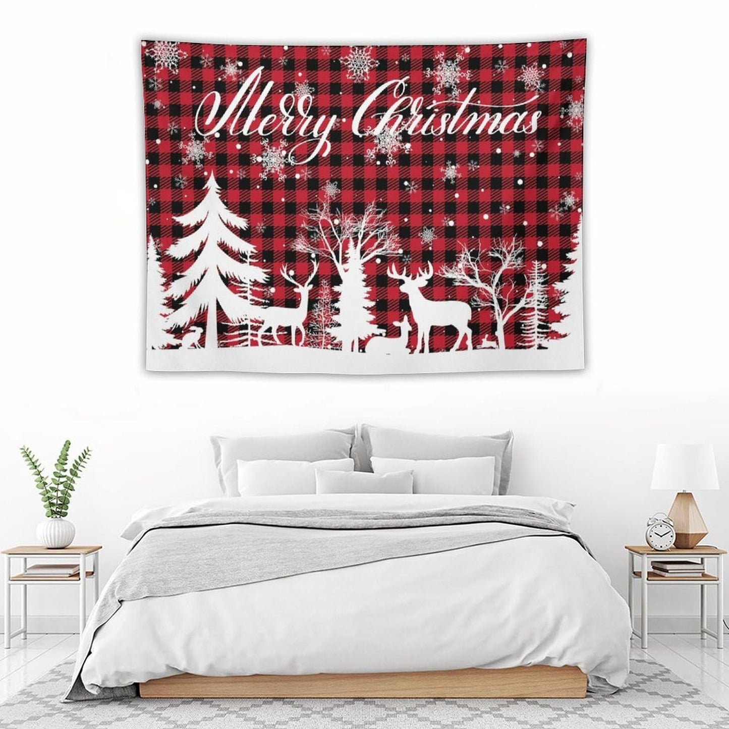 DDCBNS Christmas Reindeer Buffalo Plaid Hanging, Soft Xmas Tree Wall Art Home Decor for Bedroom, Living Room or Dorm 40" x 30"