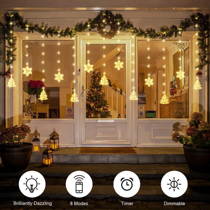 BLOOMWIN Christmas Window Lights Indoor - 2M 160 LED Christmas Window Decorations, Snowflake Curtain Hanging Fairy String Icicle Lights for Xmas Noel Bedroom Holiday Home Outdoor, Warm White USB