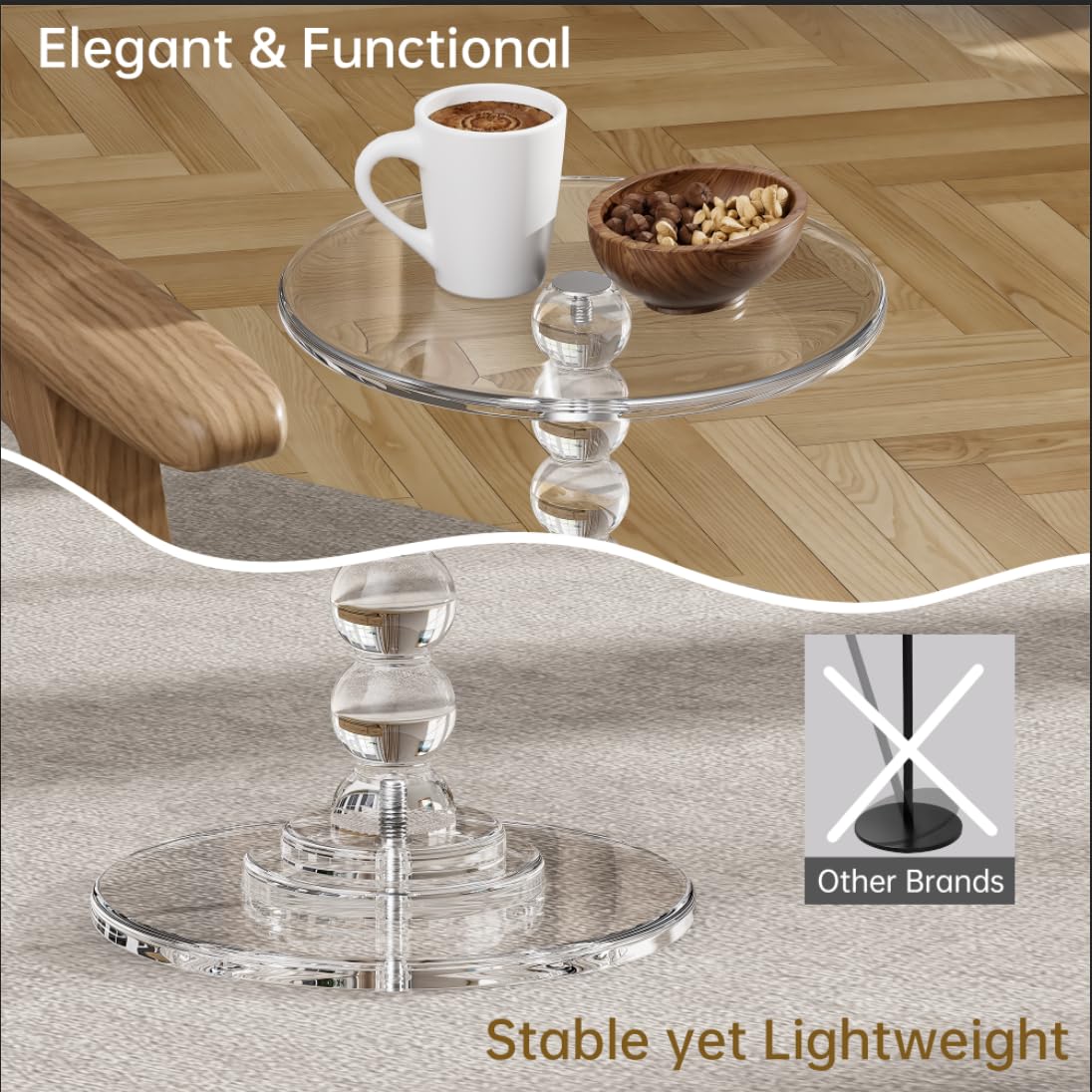 Dewrhiixe Acrylic Side Table, End Table Round Top with Solid Post for Living Room, Bedroom, Balcony, Easy Assembly (Clear) (Pedestal, Clear)