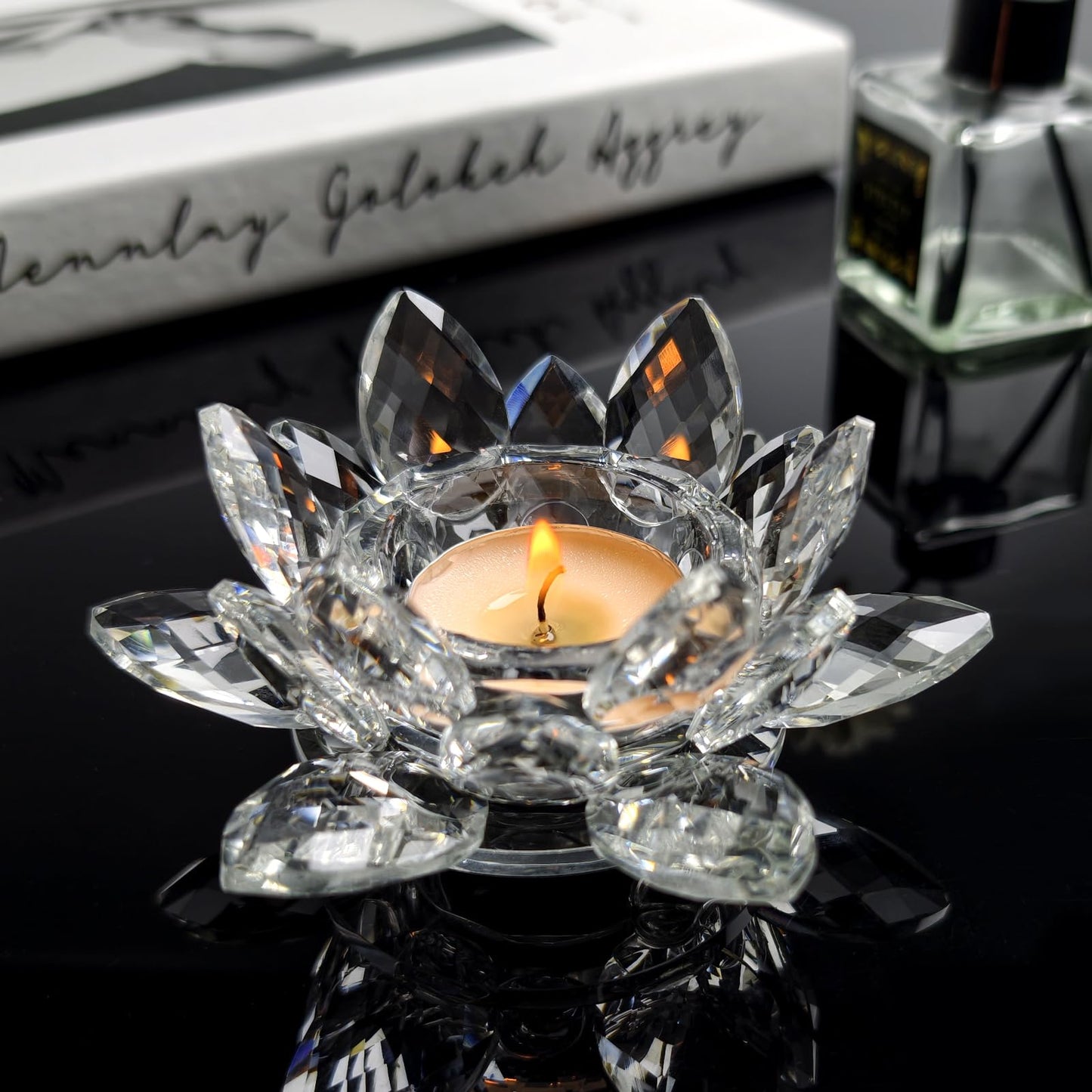 Crystal Lotus Tealight Candle Holders, 2 Packs, K9 Crystal Material, Candlestick Decor, Christmas Home Decoration