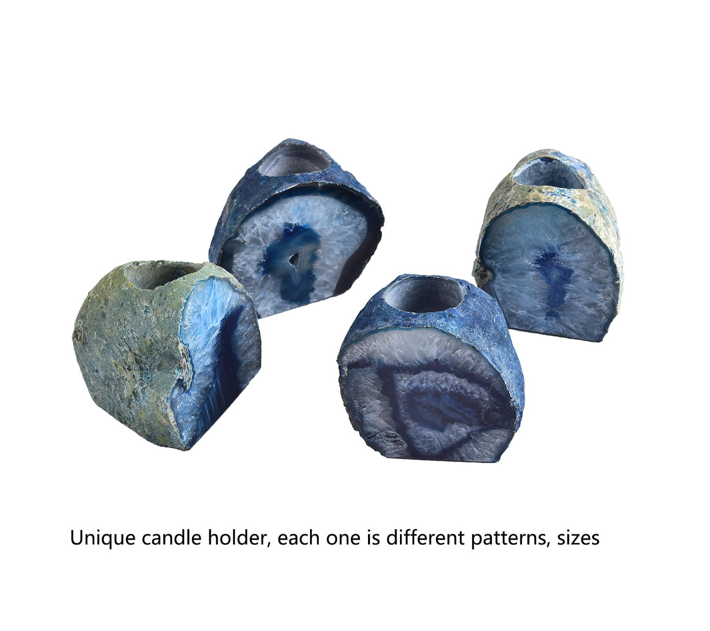 AMOYSTONE Blue Agate Stone Candle Holder for Pillar & Tea Lights 1-1.5lb, or Plant Terrarium as Boho Home Accent