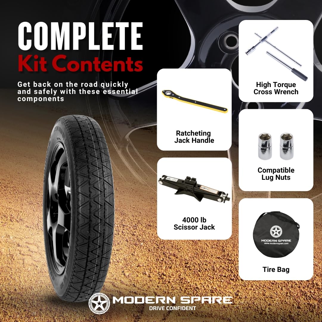 Modern Spare Complete Compact Spare Tire Kit w/Carrying Case - Fits 2015-2026 Mercedes C-Class and CLA-Class Models (Except C63 S)
