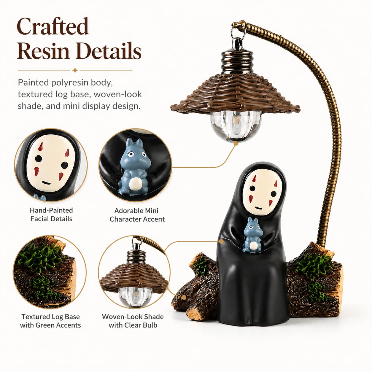 Amallino No Face Lamp, No Face Night Light, Mini Resin Anime Desk Lamp, Battery Operated Cute Room Decor Gift for Bedroom Shelf Office