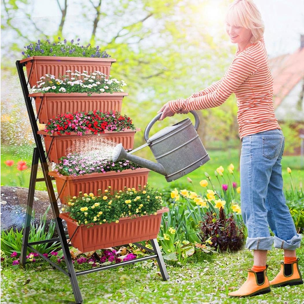 SEJOV 4FT Vertical Raised Garden Bed, 5 Tiers Planter Box with Drainage System for Herb Vegetables Flowers, Elevated Garden Bed Perfect for Patio Balcony Greenhouse Outdoor and Indoor Garden Planters