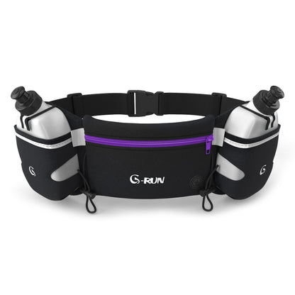 Q-RUN Hydration Running Belt with Bottles - Water Belts for Woman and Men - iPhone Belt for Any Phone Size - Fuel Marathon Waist Pouch for Runners - Jogging Cycling Biking, Purple