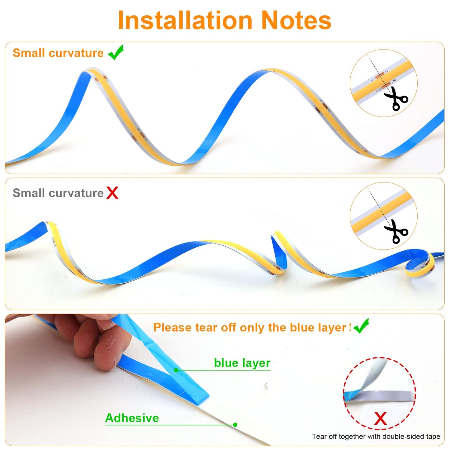 Smacen USB Powered COB Led Strip Lights, 6.56Ft Battery Operated 6000K LED Strip Lights, High Brightness Flexible LED Tape Lights for Room, Cabinet, Bedroom, Kitchen, Party, Home DIY Indoor Deco